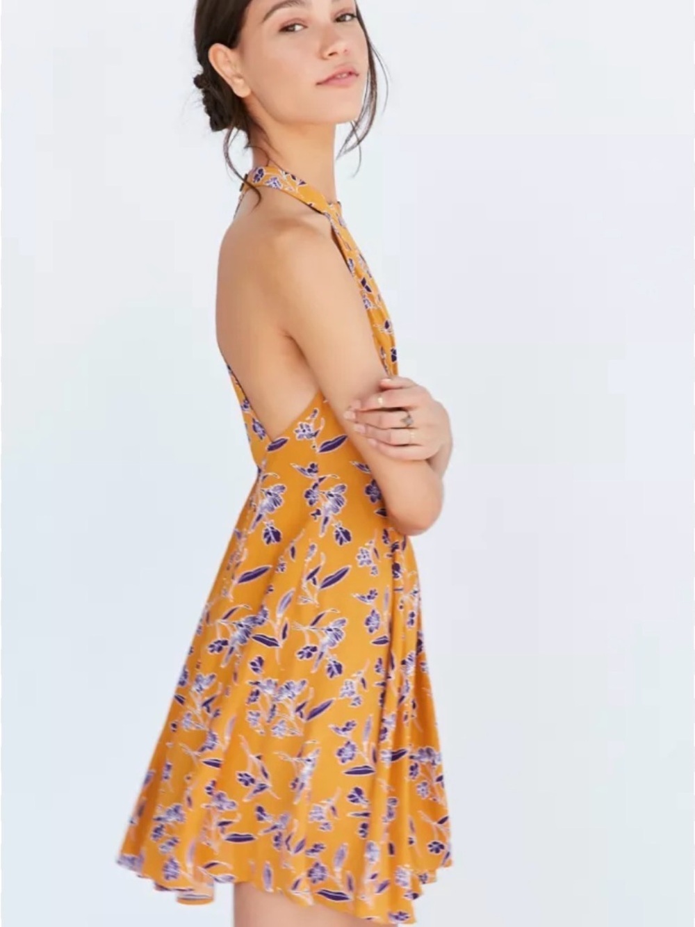 Yellow Dress Floral Halter Mini
